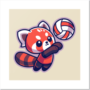 Cute Red Panda Volleyball Player Posters and Art